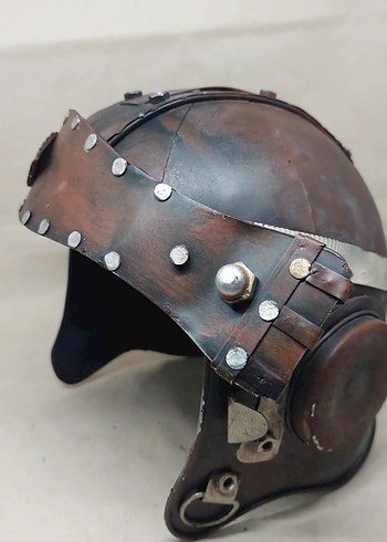 Kahverengi Deri Punk Motosiklet Kaskı dekor - Görsel 6