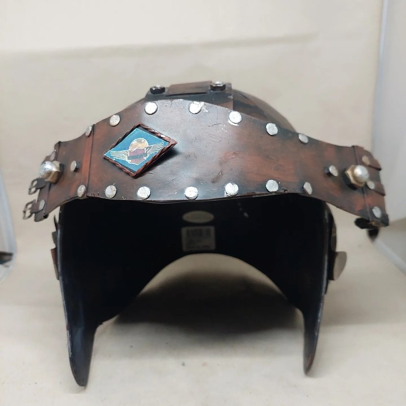 Kahverengi Deri Punk Motosiklet Kaskı dekor - Görsel 3