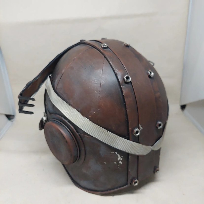 Kahverengi Deri Punk Motosiklet Kaskı dekor - Görsel 5
