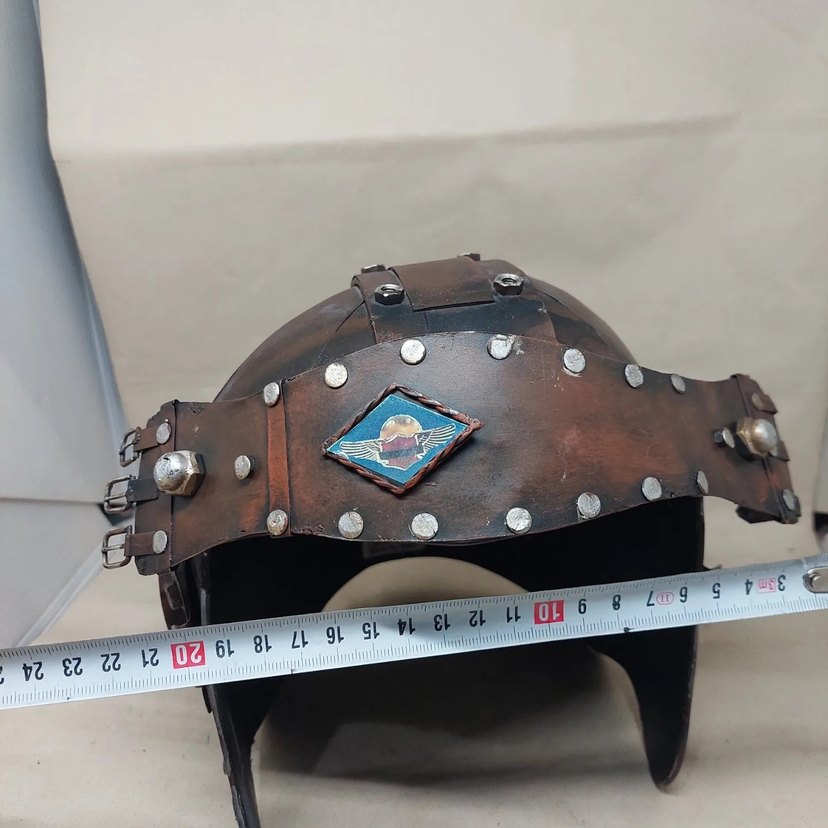 Kahverengi Deri Punk Motosiklet Kaskı dekor - Görsel 4