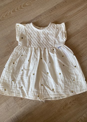 HelloBaby Nakışlı Kız Çocuk Beyaz Pamuk Elbise