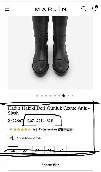 36 Beden Gerçek deri Çizme