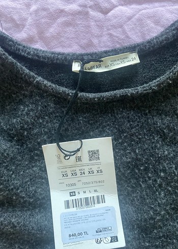 xs Beden pull&bear Gri Uzun Kollu Örgü Kazak Tişört