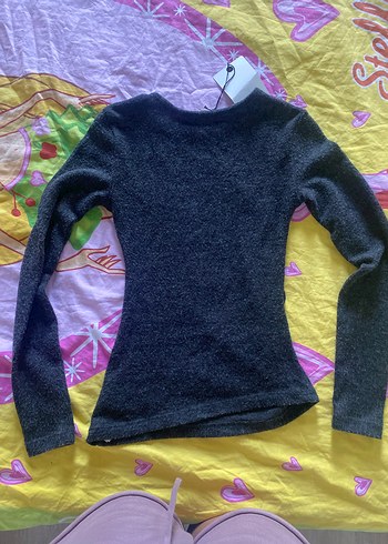 xs Beden gri Renk pull&bear Gri Uzun Kollu Örgü Kazak Tişört