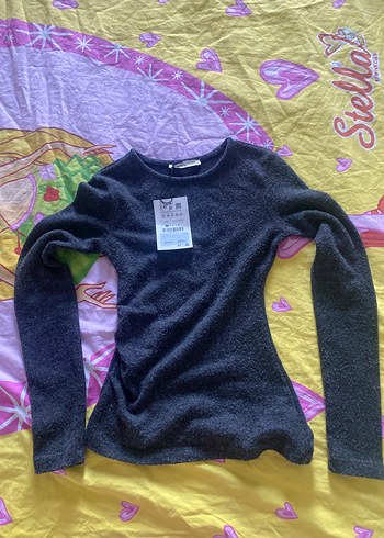 pull&bear Gri Uzun Kollu Örgü Kazak Tişört