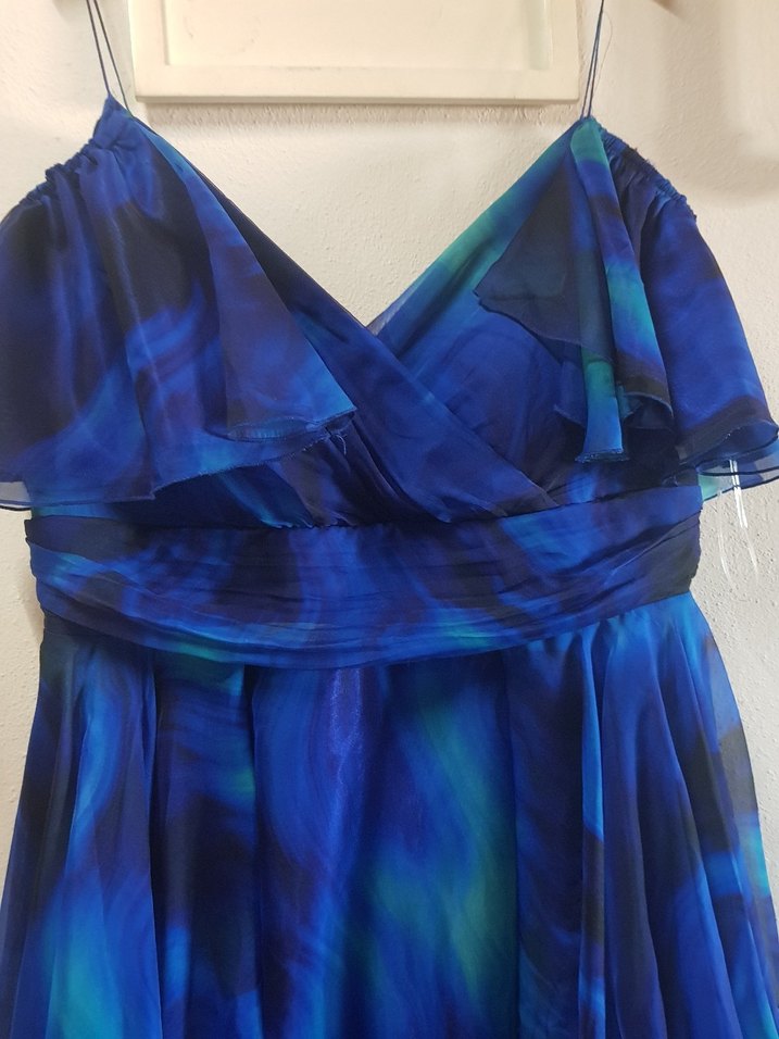 Straplez Mavi Uzun Katlı Abiye Elbise - Görsel 2