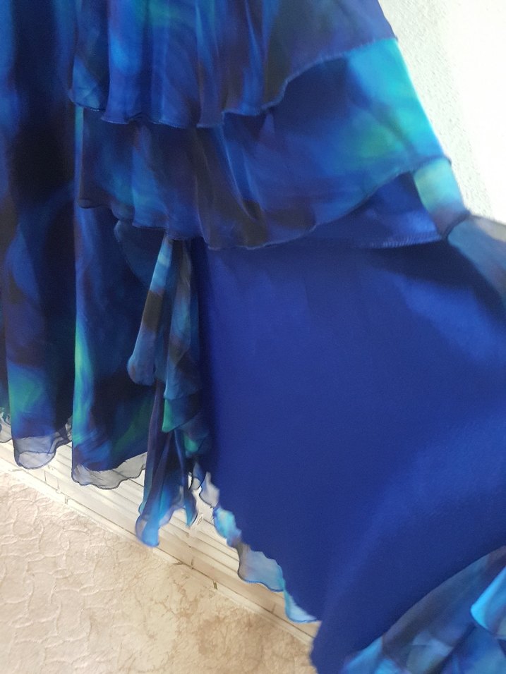 Straplez Mavi Uzun Katlı Abiye Elbise - Görsel 3