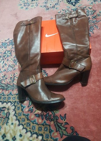 Kahverengi Tokalı Deri Dizüstü Kadın Çizme - Görsel 2