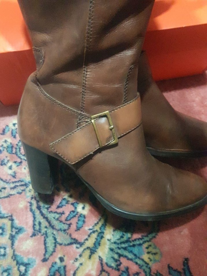 Kahverengi Tokalı Deri Dizüstü Kadın Çizme - Görsel 4