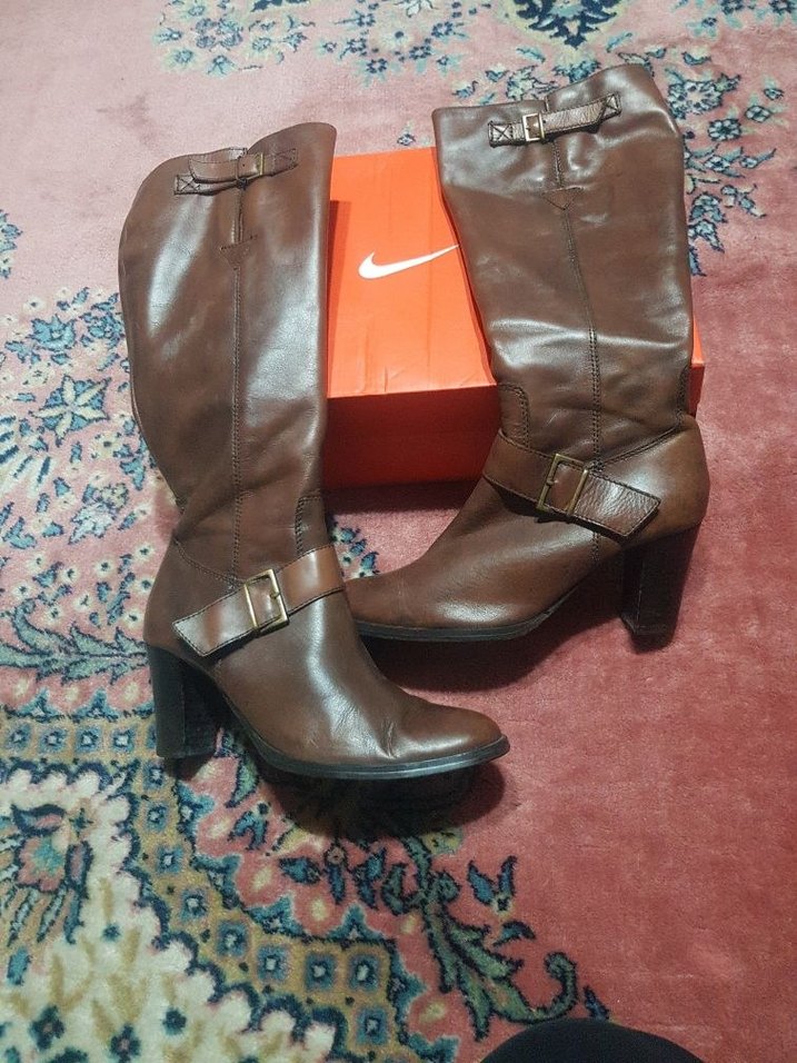 Kahverengi Tokalı Deri Dizüstü Kadın Çizme - Görsel 2