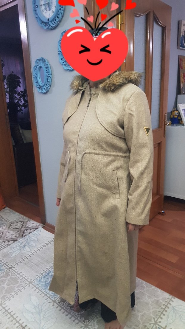 Kürklü Kapüşonlu Bej Midi Kadın Kaban - Görsel 2
