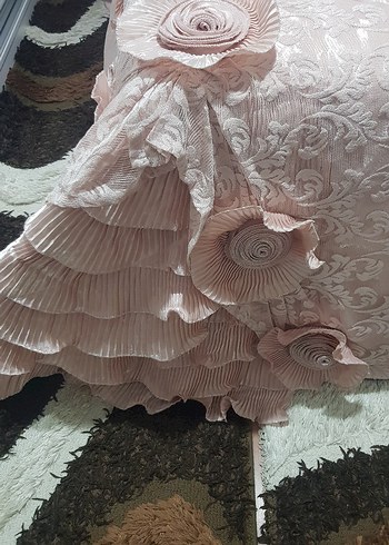 Nakışlı Pastel Pembe Yatak Örtüsü - Görsel 4