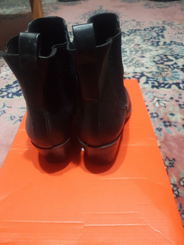 Siyah Deri Yılan Desenli Kemerli Topuklu Bot - Görsel 2