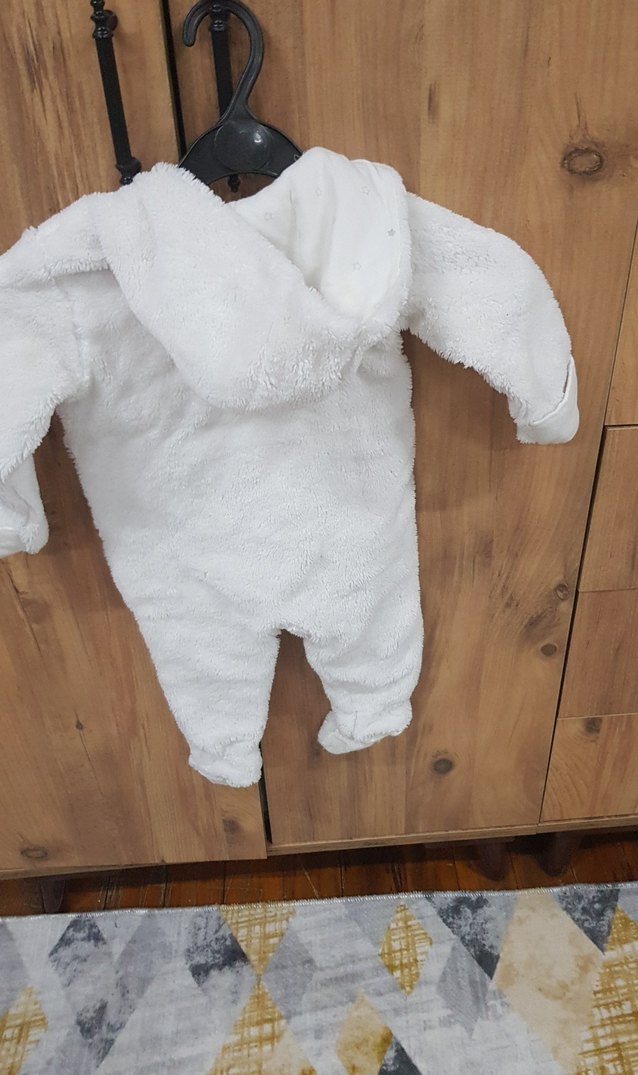 Beyaz Peluş Bebek Kış Tulumu - Görsel 3