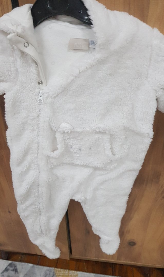 Beyaz Peluş Bebek Kış Tulumu - Görsel 2