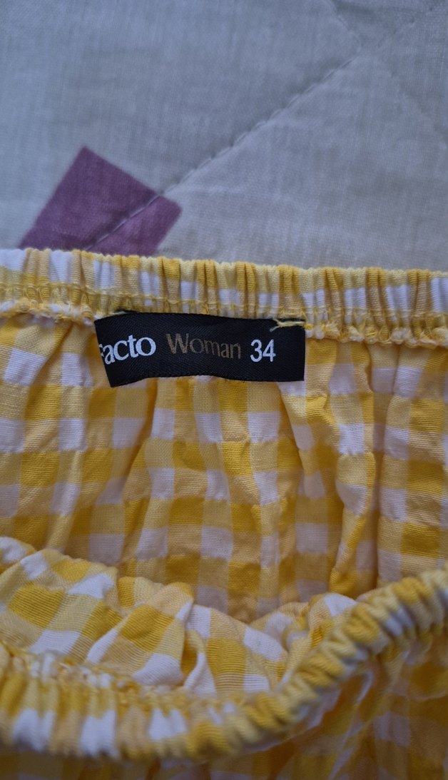 Sarı Kareli Midi Boy Fırfırlı Bohem Elbise - Görsel 2