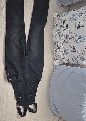 Siyah Denim Uzun Salopet - Görsel 4