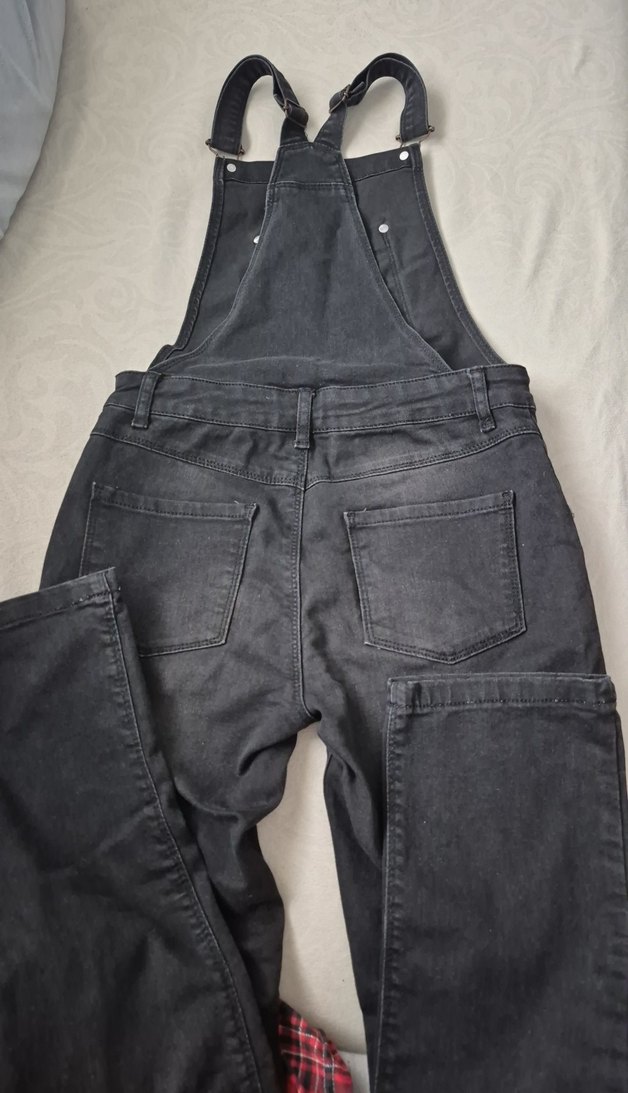 Siyah Denim Uzun Salopet - Görsel 3