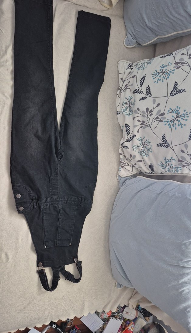 Siyah Denim Uzun Salopet - Görsel 4