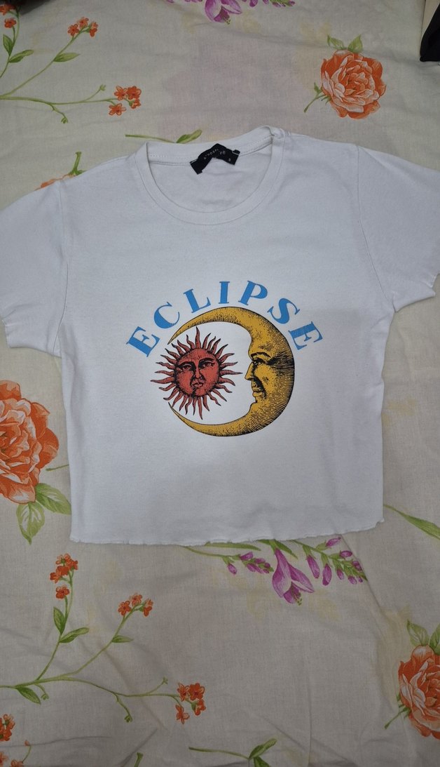 Kız Çocuk Beyaz Baskılı Kısa Kollu Tişört S beden crop tarzı - Görsel 2