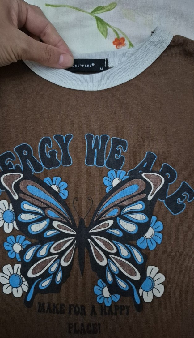 Koyu Kahverengi Baskılı Tişört M beden Crop tarzı - Görsel 2