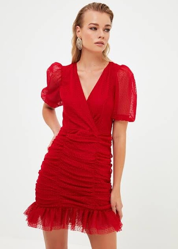 trendyolmilla kırmızı elbise - Görsel 4