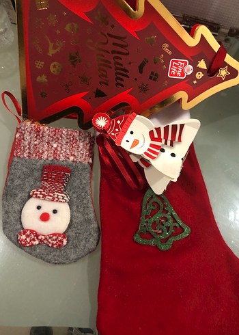 Yılbaşı Temalı Kırmızı ve Gri Çorap Seti - Görsel 2