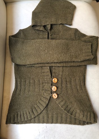 Düğmeli kapişonlu Bohem Kadın Yün Hırka m beden ama l yede olur - Görsel 3