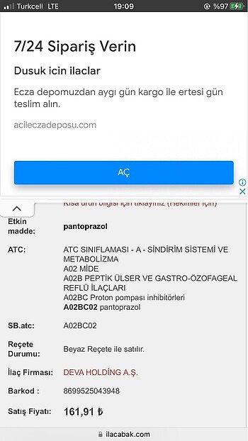 İki kutu mide koruyucu