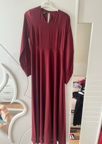 Diğer Bordo Uzun Kollu V Yaka Düğmeli Elbise