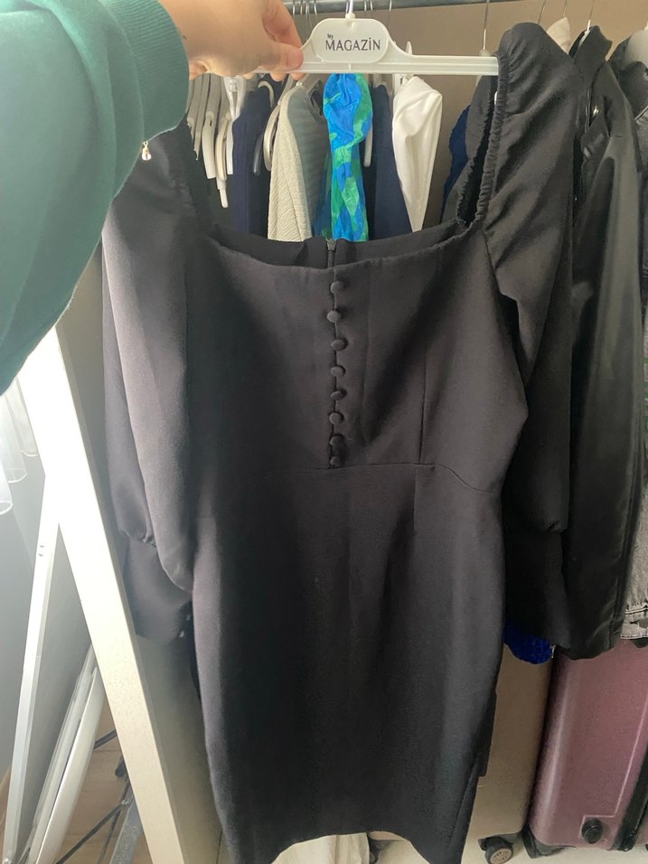 Uzun Kollu Siyah Kalem Elbise - Görsel 2