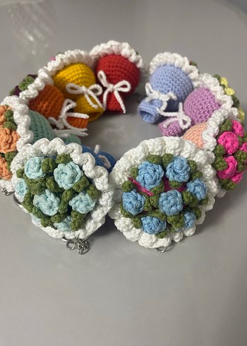 Renkli Örgü Çiçekli anahtarlık - Görsel 3