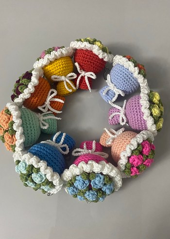 Renkli Örgü Çiçekli anahtarlık - Görsel 2