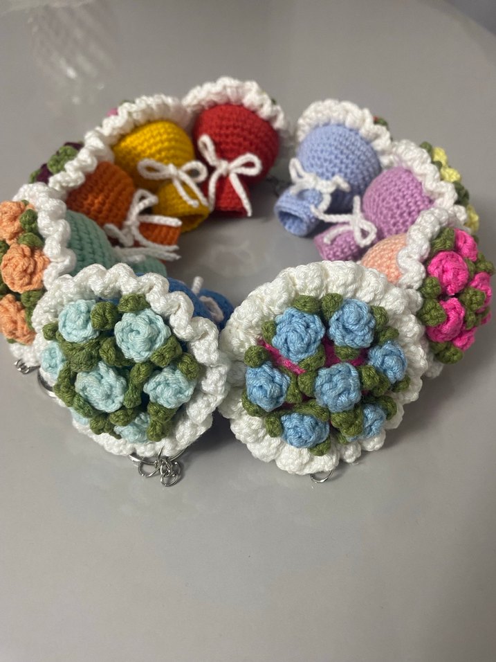 Renkli Örgü Çiçekli anahtarlık - Görsel 3
