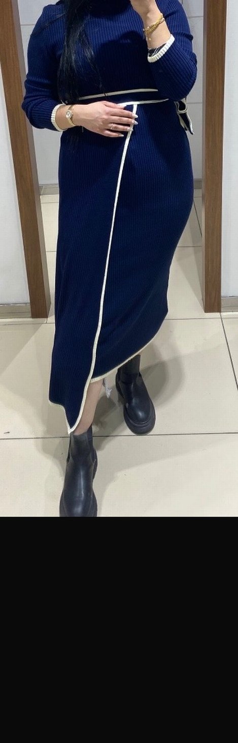 Kadın lacivert Uzun Triko Elbise - Görsel 2