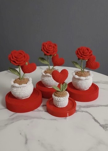 Modern Klasik Örgü Gül ve Kalp Süsleri - Görsel 2