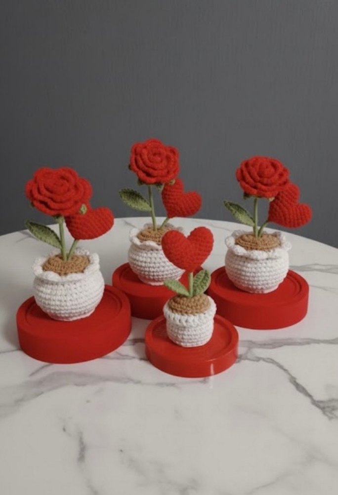 Modern Klasik Örgü Gül ve Kalp Süsleri - Görsel 2