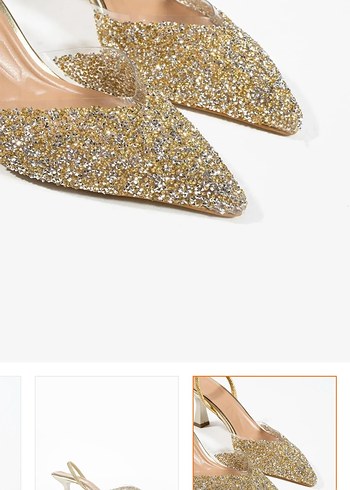 Altın Rengi Simli Stiletto Topuklu Kadın Ayakkabı - Görsel 3