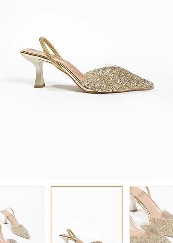 Altın Rengi Simli Stiletto Topuklu Kadın Ayakkabı - Görsel 2