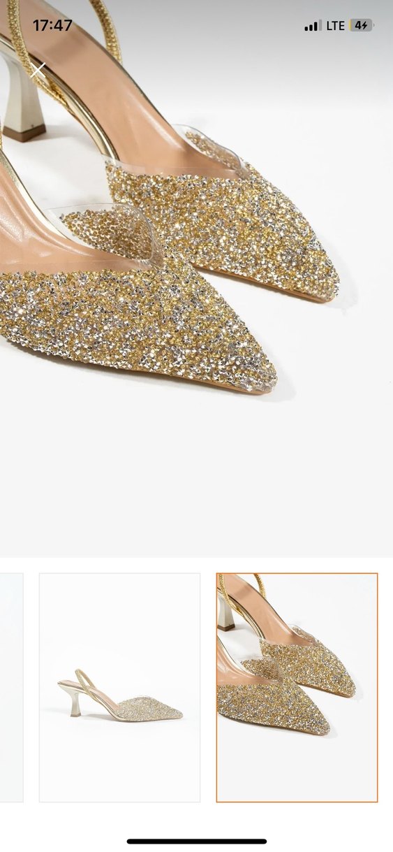 Altın Rengi Simli Stiletto Topuklu Kadın Ayakkabı - Görsel 3