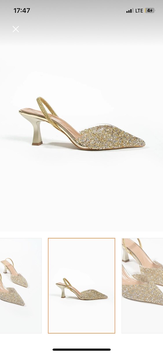 Altın Rengi Simli Stiletto Topuklu Kadın Ayakkabı - Görsel 2