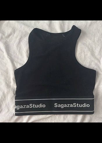 Siyah Baskılı Kadın Spor Crop Top SAGAZA