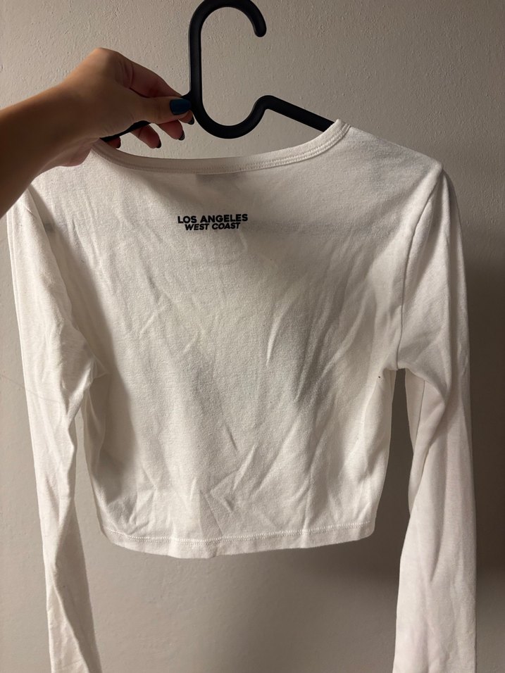 Beyaz Uzun Kollu Baskılı Kadın Tişört - Görsel 2