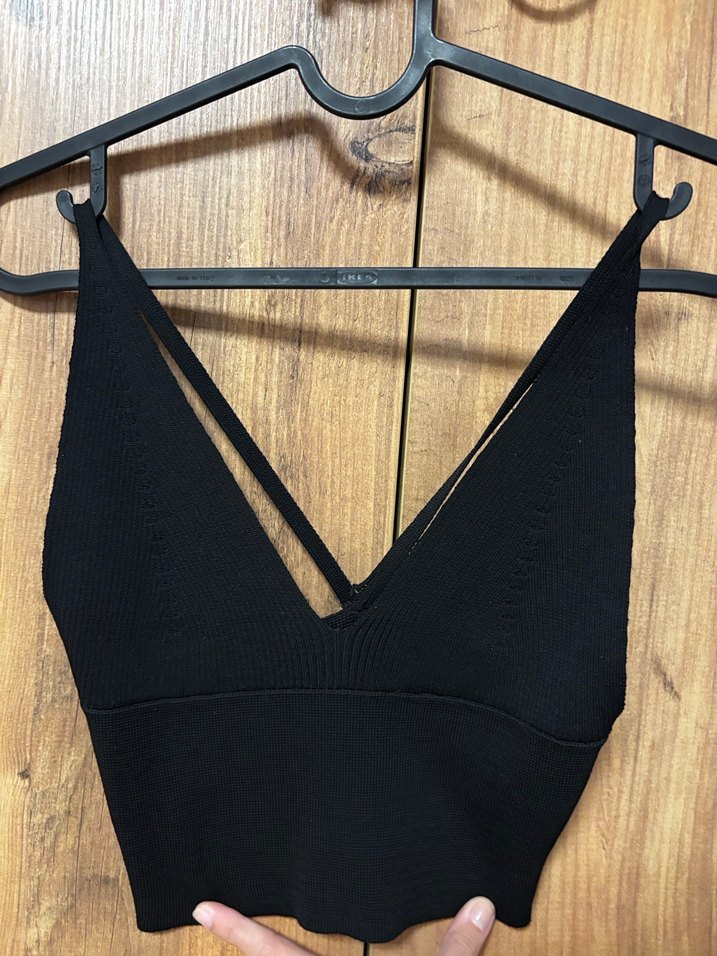 Siyah Süet V Yaka Askılı Bustiyer - Görsel 2