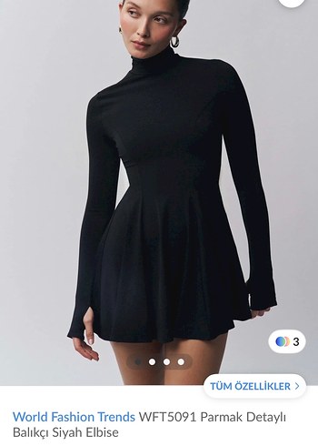 siyah uzun kollu parmak geçirmeli elbise - Görsel 3