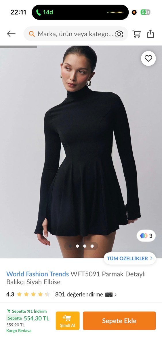 siyah uzun kollu parmak geçirmeli elbise - Görsel 3