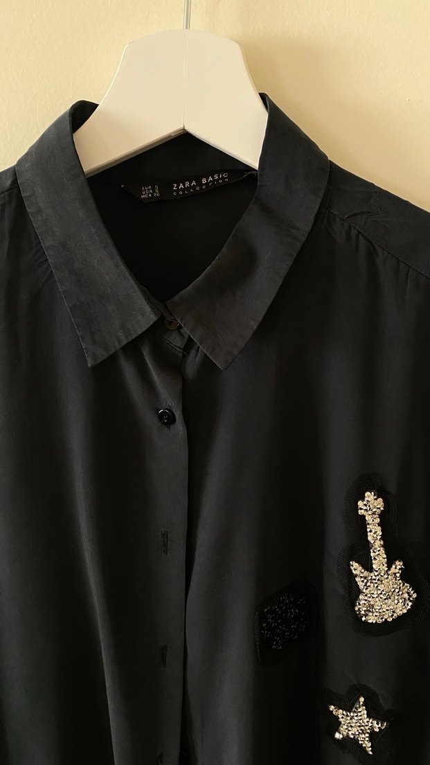 Nakışlı Siyah Kadın Gömlek - Görsel 2