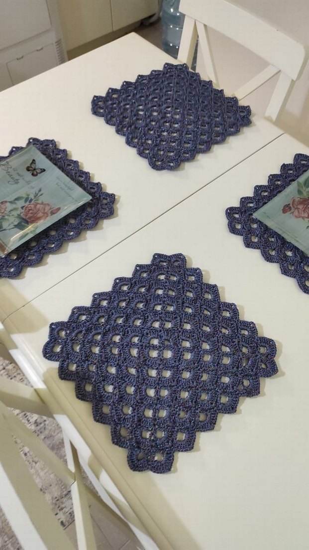 Bohem Stil Örgü Masa Altlığı Seti - Görsel 3