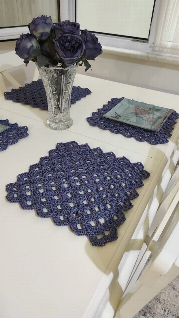 Bohem Stil Örgü Masa Altlığı Seti - Görsel 4