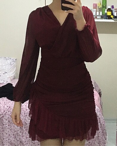s Beden bordo Renk Elbise